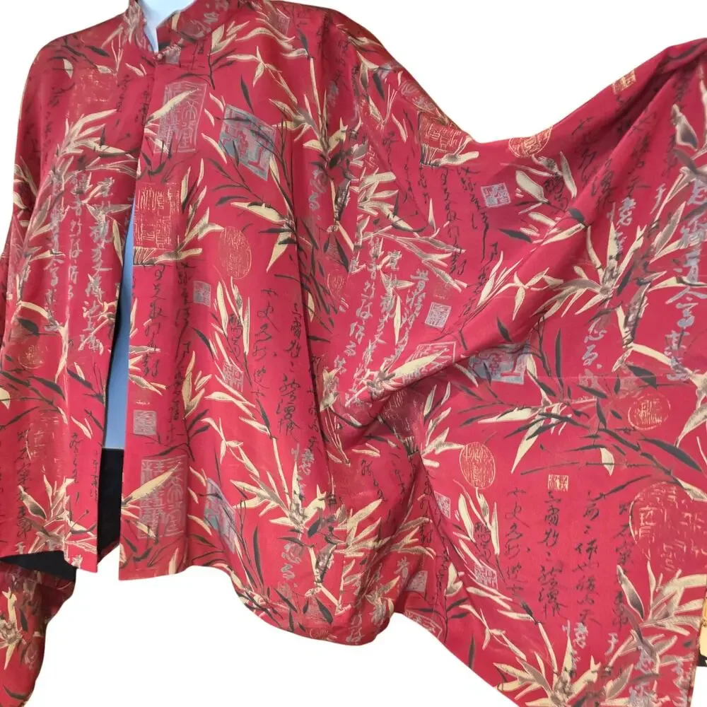 eee 100% silk, Chinese kimono inspired cardigan‎ cape sz OS